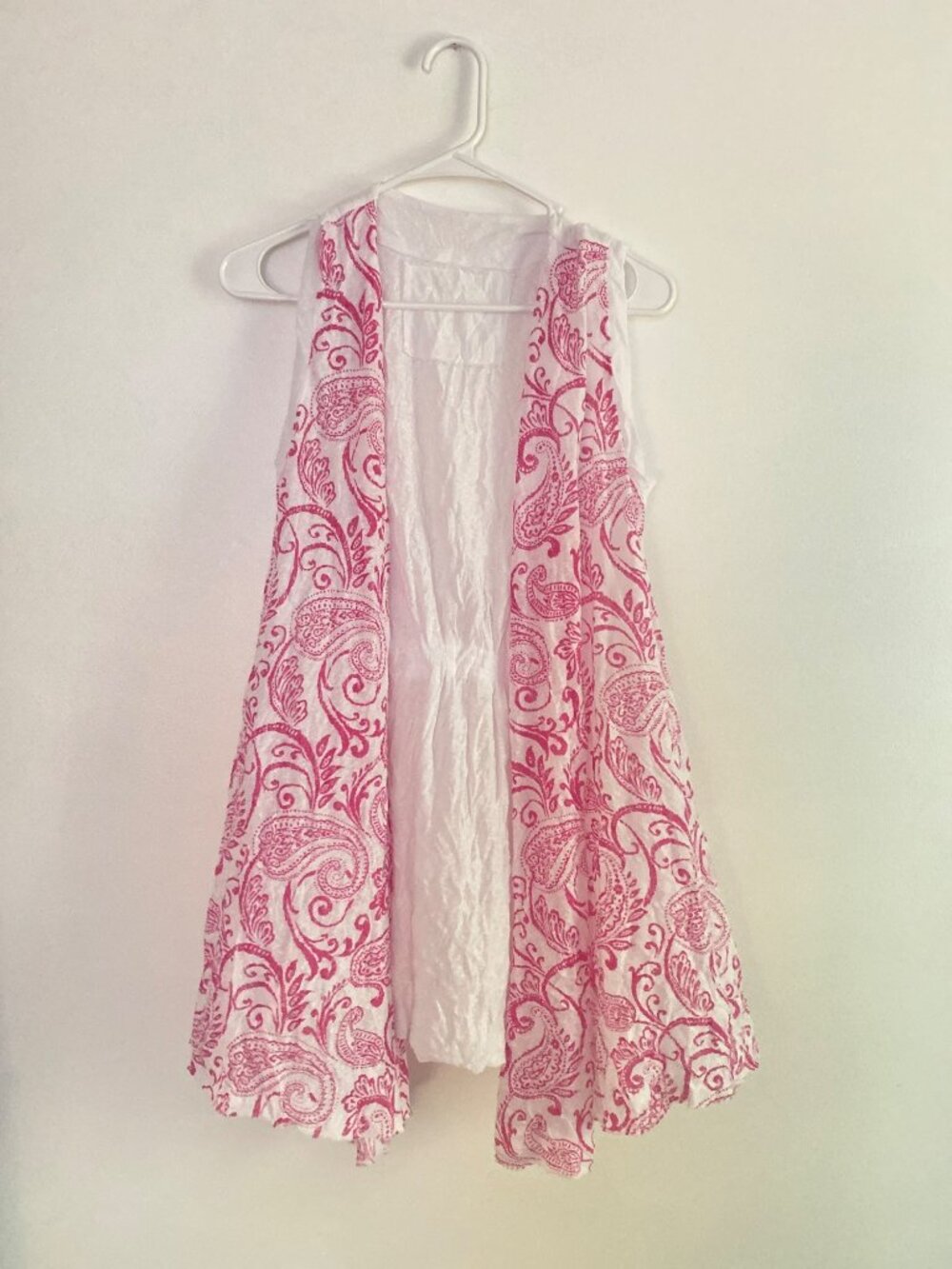 Pink Paisley Open Front Cardigan Lightweight Boho Women's Size S